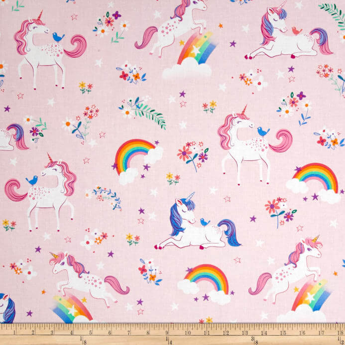 pink unicorn and rainbow fabric